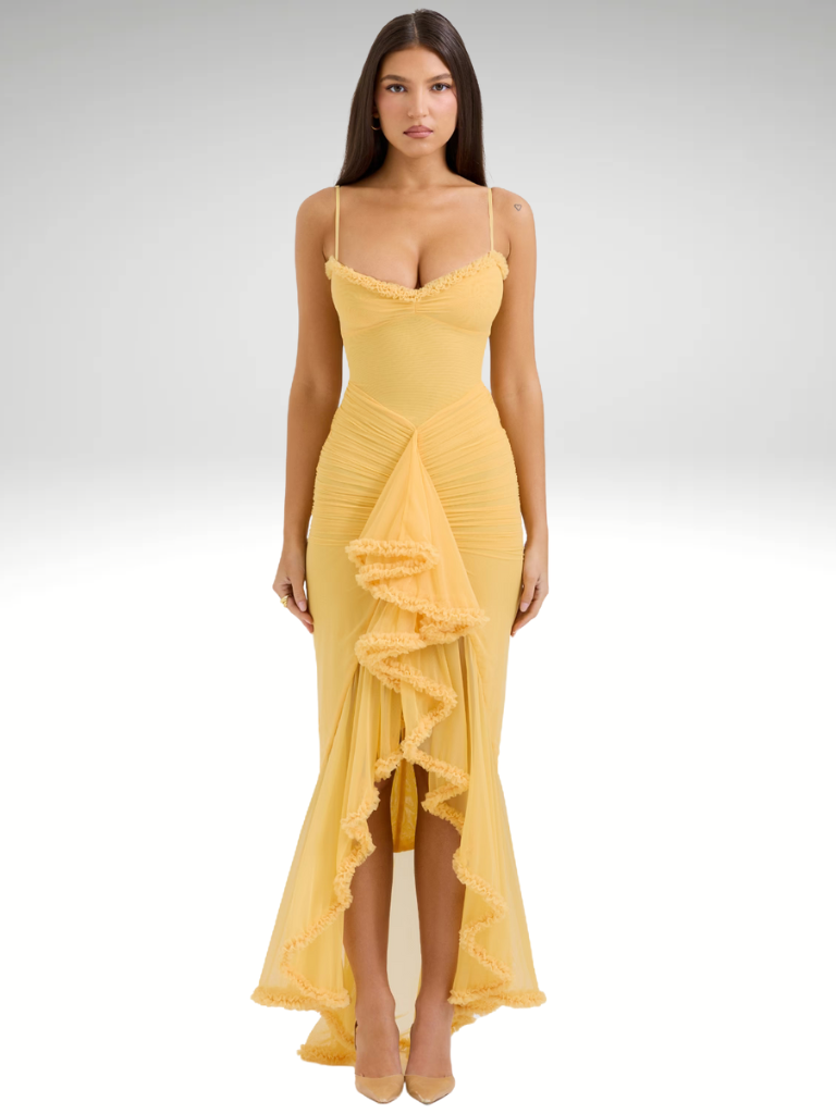 Elegantes Maxikleid mit Schlitz und Spitze – Amelie