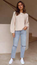Beige Strickpullover für Damen - Isabella