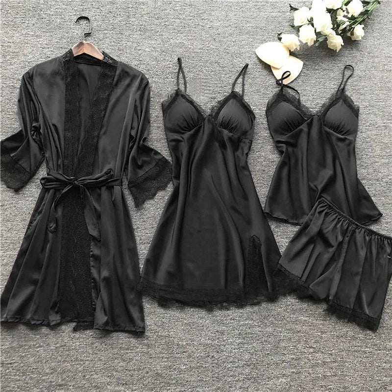 Satin Nachthemd Set mit Spitze für Damen – Isabella