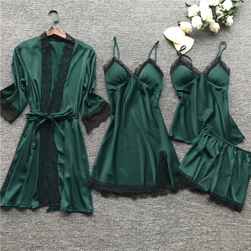 Satin Nachthemd Set mit Spitze für Damen – Isabella