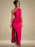 Satin Maxikleid One Shoulder Elegant – Amira