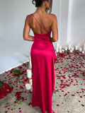Satin Maxikleid One Shoulder Elegant – Amira
