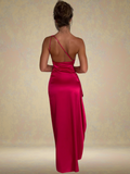 Satin Maxikleid One Shoulder Elegant – Amira