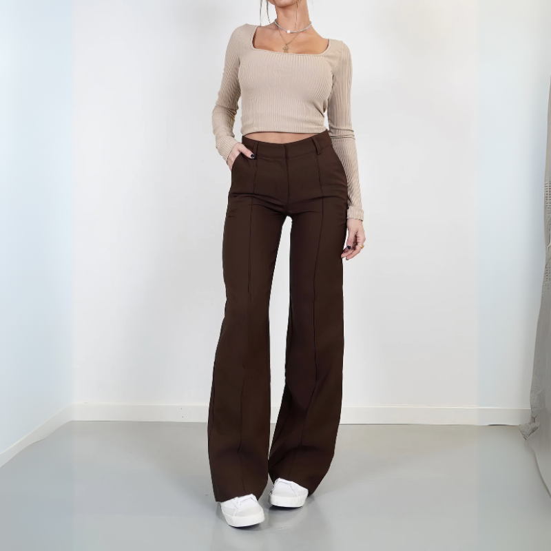 Hochgeschnittene weite Damenhose für Alltag und Büro – Aurelia