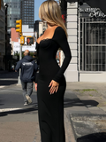 Schwarzes Maxikleid mit Spitze und Dekolleté – Alina