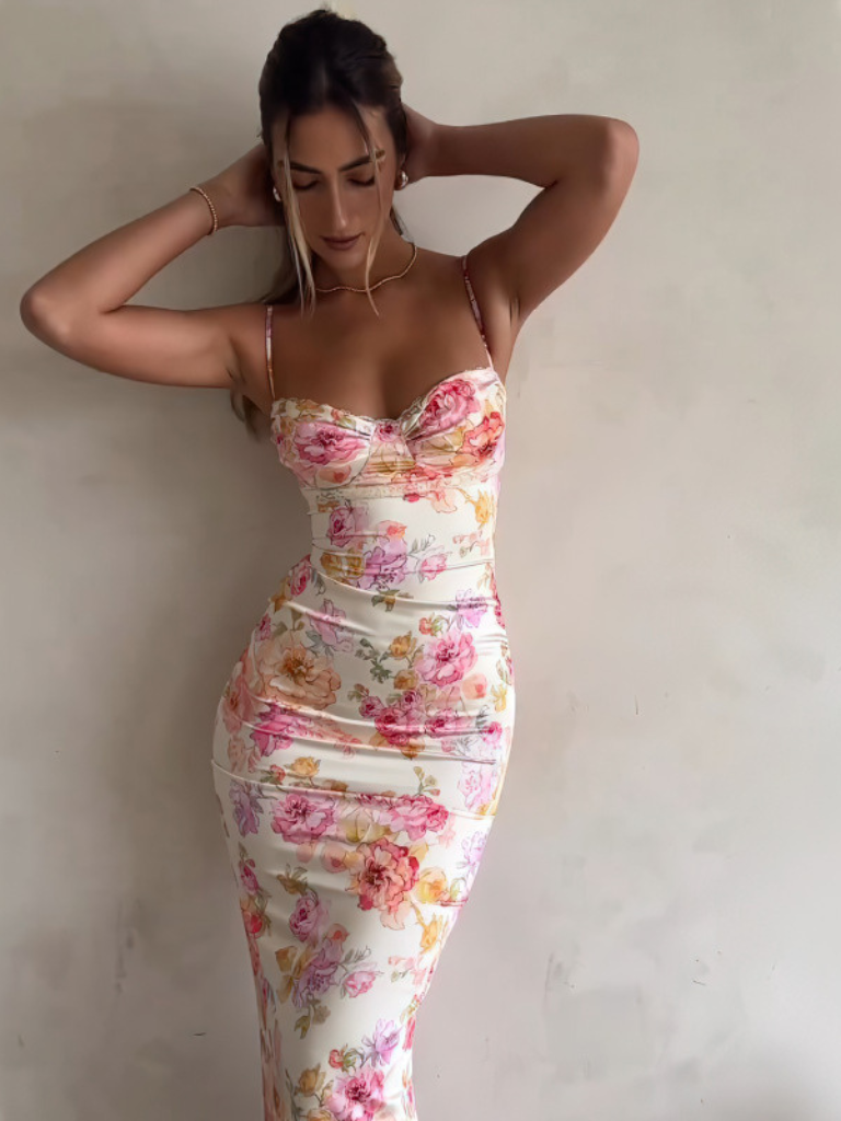 Blumen Maxikleid Bustier Schnitt Romantisch – Elodie