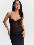 Maxikleid Transparent Sexy Schwarz Stretch Look – Elina