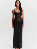 Maxikleid Transparent Sexy Schwarz Stretch Look – Elina