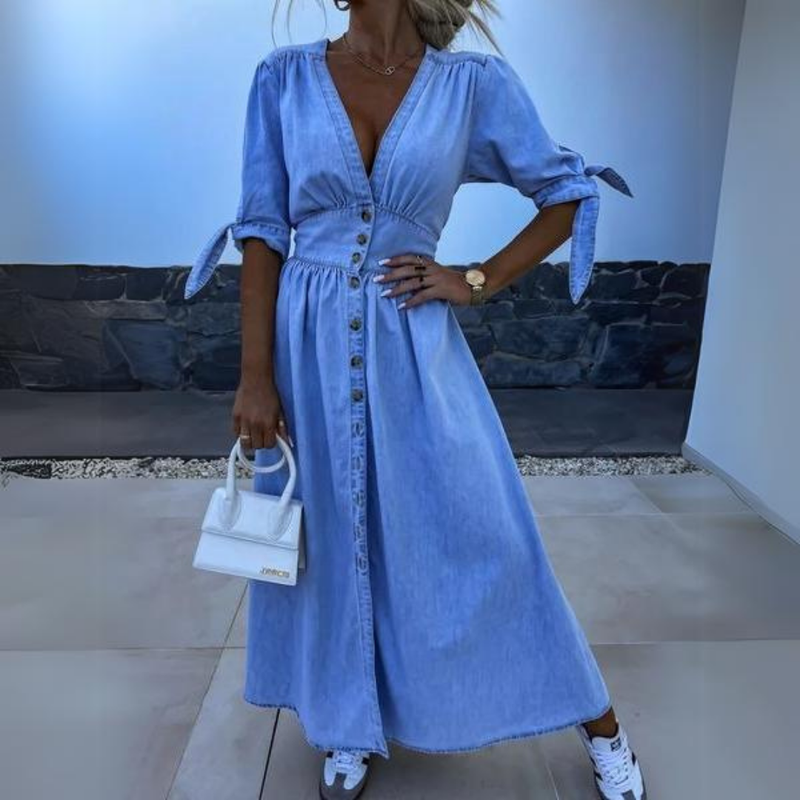 Maxi Kleid mit Schlitz V-Ausschnitt Damen – Lorina