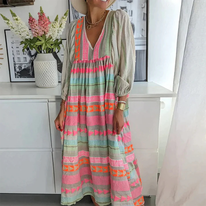 Buntes Boho Kleid mit Taillenraffung – Melina