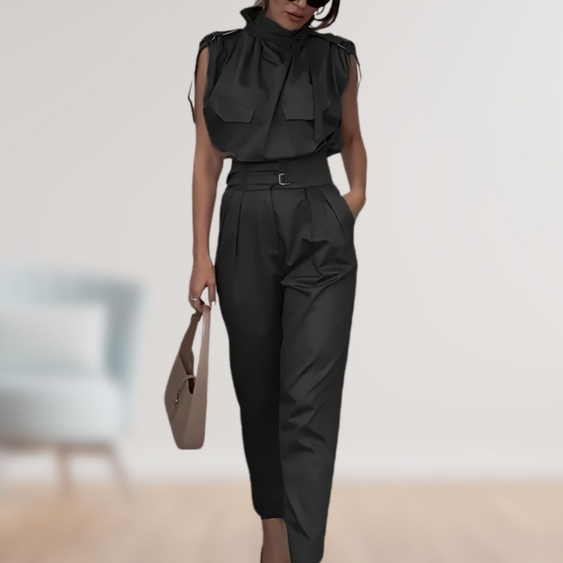 Damen Jumpsuit Elegant Tailliert Mit Gürtel Alltag – Serenya