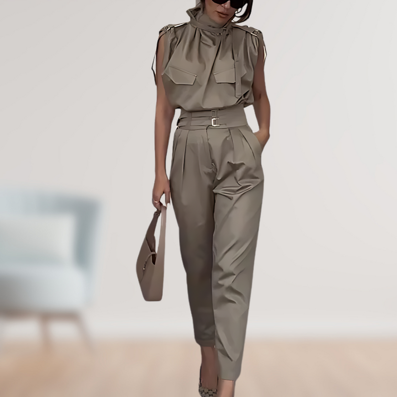 Damen Jumpsuit Elegant Tailliert Mit Gürtel Alltag – Serenya