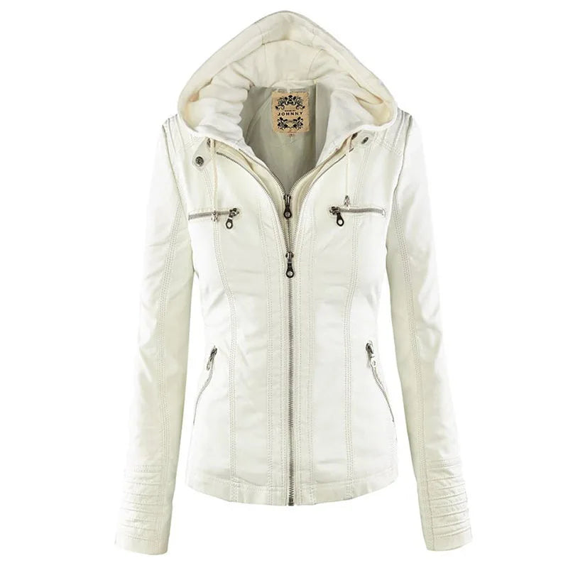 Damen Lederjacke mit Kapuze und Thermofutter – Clara