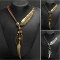 Goldene Feder Halskette Leder Boho Schmuck – Sophia