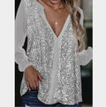 V-Ausschnitt Plus-Size Bluse mit Pailletten – Annelie