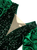 Elegantes Samtkleid mit Pailletten & Puffärmeln – Emilia