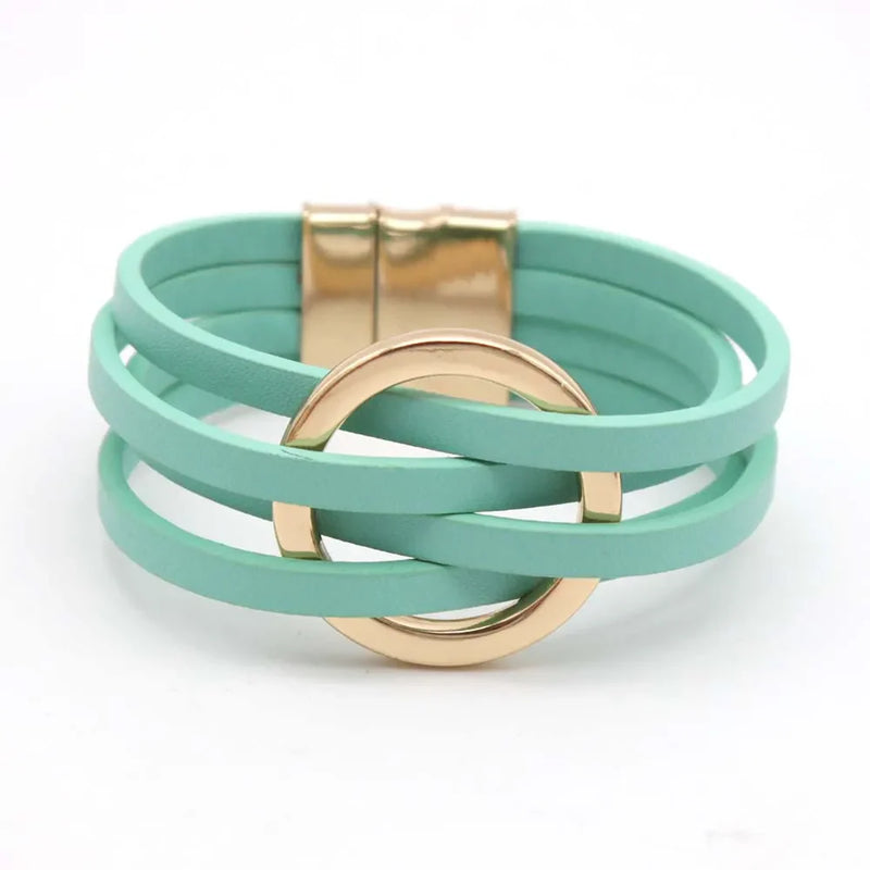 Mehrschichtiges Leder-Wickelarmband mit Magnetverschluss – Lena