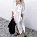 Langes Blusenkleid mit Taschen und Knöpfen – Lena