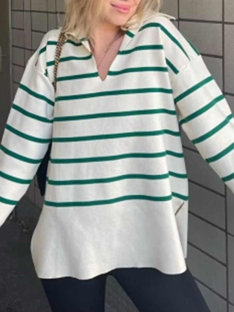 Damen Pullover mit Streifen und bequemer Passform – Lina