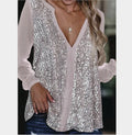V-Ausschnitt Plus-Size Bluse mit Pailletten – Annelie