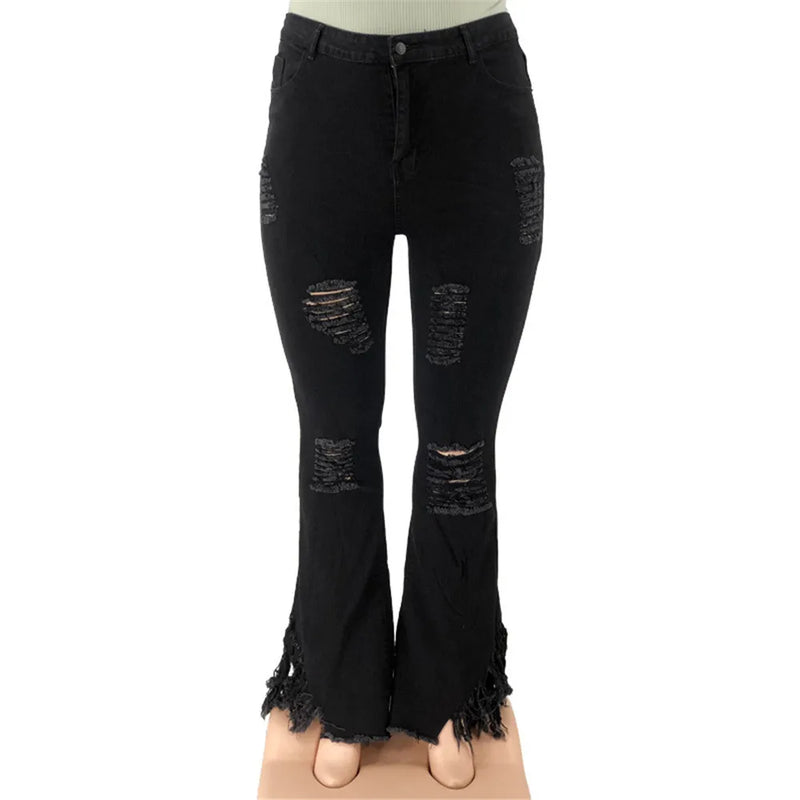 Plus-Size Stretch-Schlagjeans mit hoher Taille & Rissen – Sophia