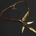 Goldene Feder Halskette Leder Boho Schmuck – Sophia