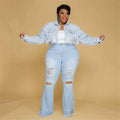 Plus-Size Stretch-Schlagjeans mit hoher Taille & Rissen – Sophia