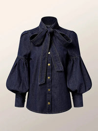 Denim Bluse Damen Puffärmel Trendy – Isabella