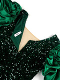 Elegantes Samtkleid mit Pailletten & Puffärmeln – Emilia