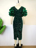 Elegantes Samtkleid mit Pailletten & Puffärmeln – Emilia