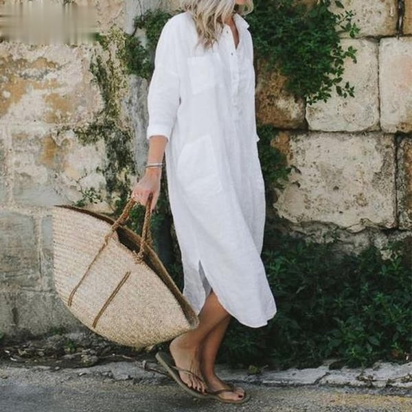 Langes Blusenkleid mit Taschen und Knöpfen – Lena