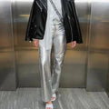 Trendige Damen-Metallic-Hose mit hoher Taille – Alissa