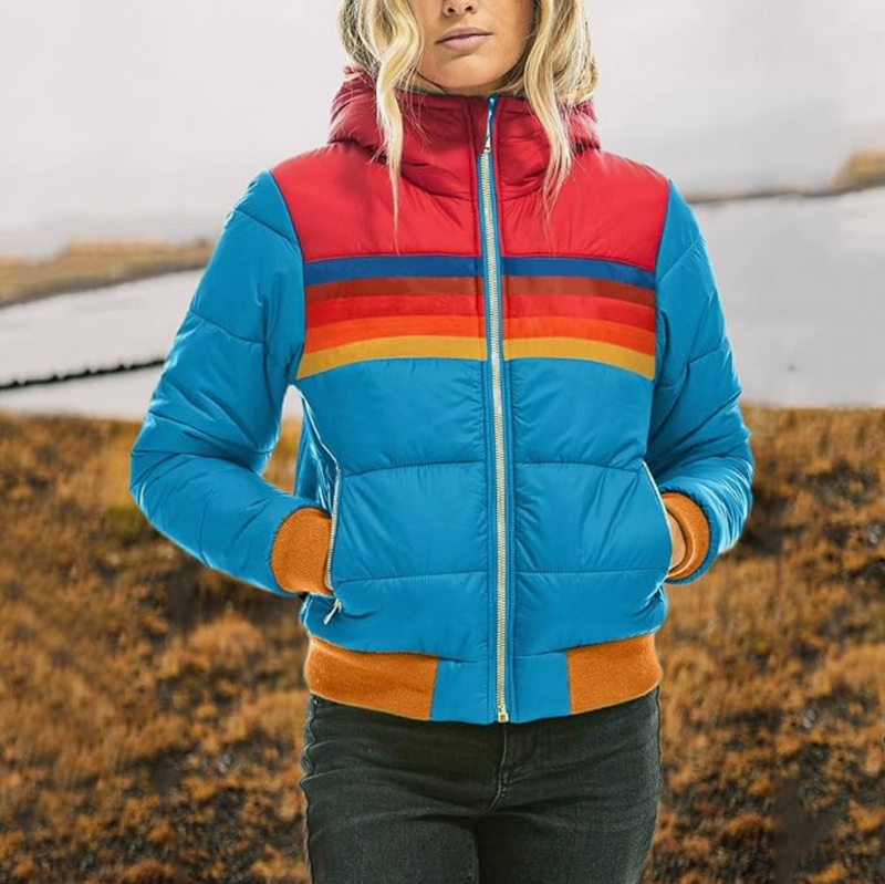 Warme Retro Winterjacke mit Kunstfellkapuze – Emilia