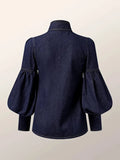 Denim Bluse Damen Puffärmel Trendy – Isabella
