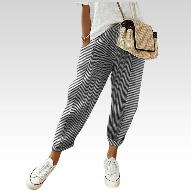 Leinenhose Damen Streifenlook Sommer Alltag – Marlene