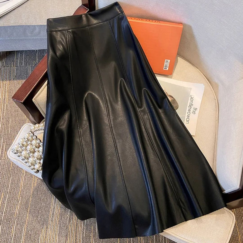 Midi Trachtenrock aus PU-Leder mit A-Linie – Isabella