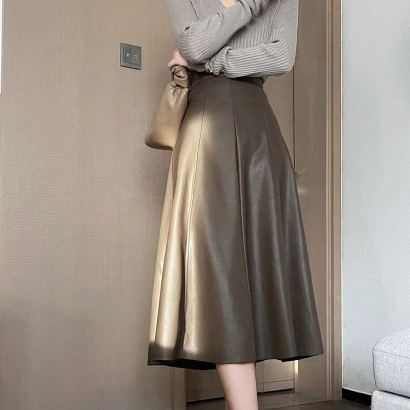 Midi Trachtenrock aus PU-Leder mit A-Linie – Isabella