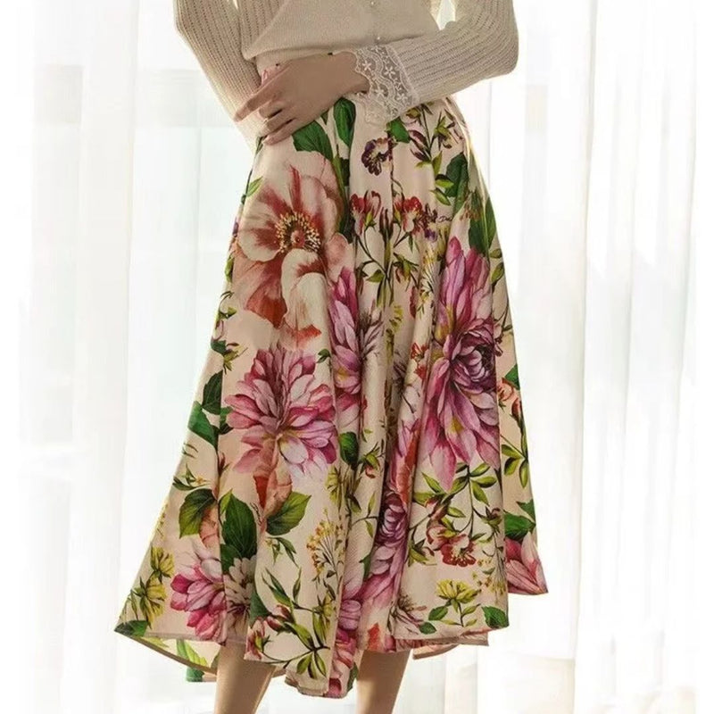 Trachtenrock mit Blumenmuster und hoher Taille – Luisa