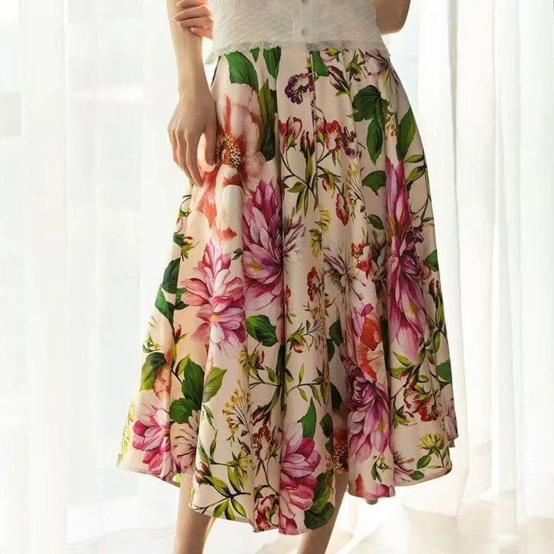 Trachtenrock mit Blumenmuster und hoher Taille – Luisa