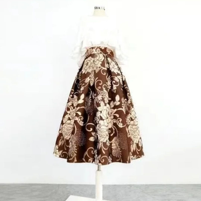 Langer Trachtenrock mit Blumenstickerei und hoher Taille – Viktoria