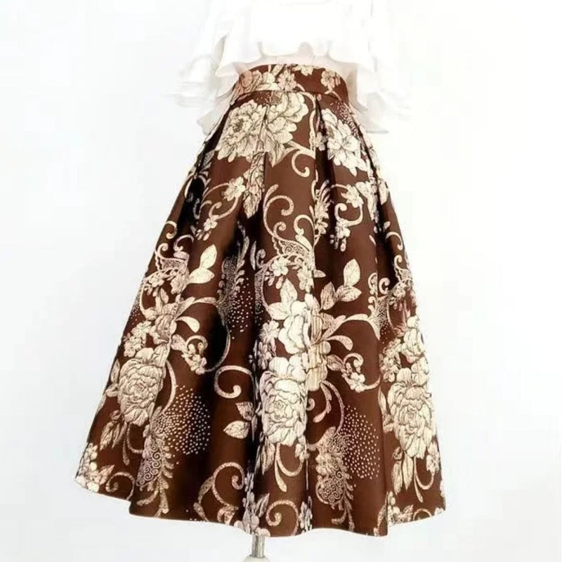 Langer Trachtenrock mit Blumenstickerei und hoher Taille – Viktoria