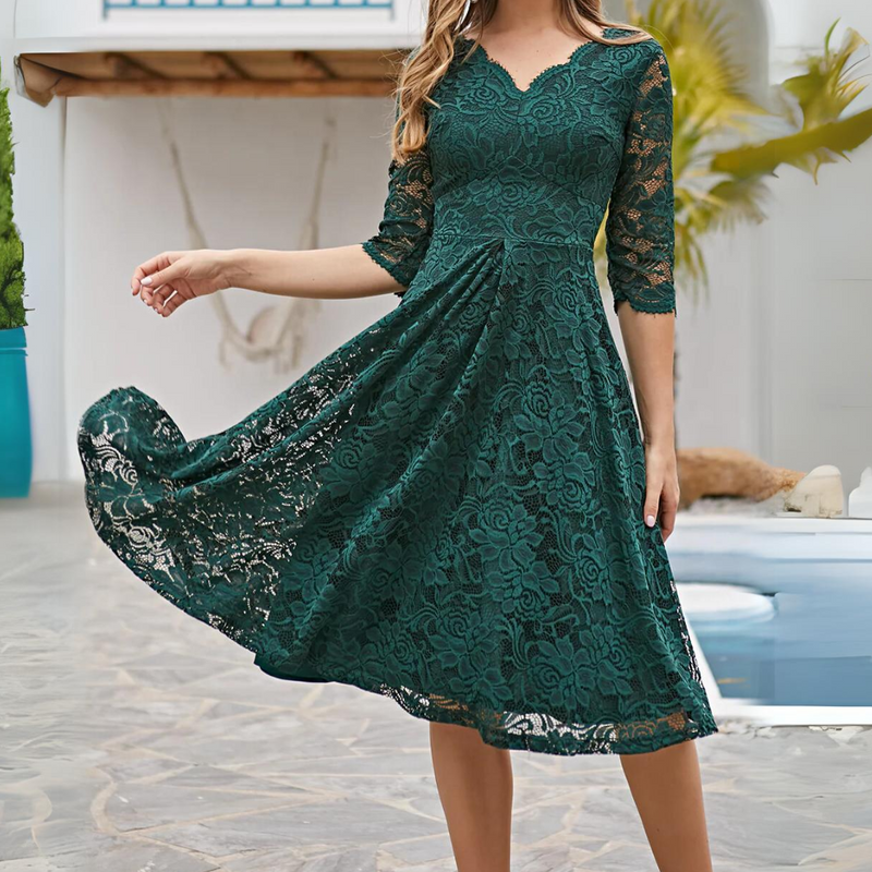 Elegantes Kleid mit 3/4-Ärmeln für Damen - Lila
