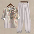 Vintage Damen Sommer Outfit mit Blumendruck, Hohe Taille – Sieglinde
