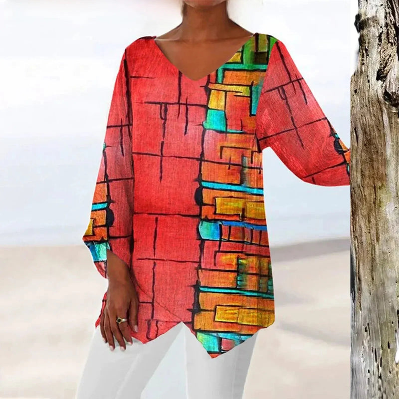 Damen Bluse V-Ausschnitt Vintage Figurbetont – Clara