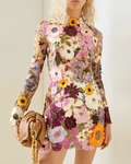 Elegantes Midi-Kleid mit Stickereien und hohem Kragen – Sofia