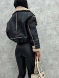 Warmer Damen Wintermantel im Leder-Look – Selina