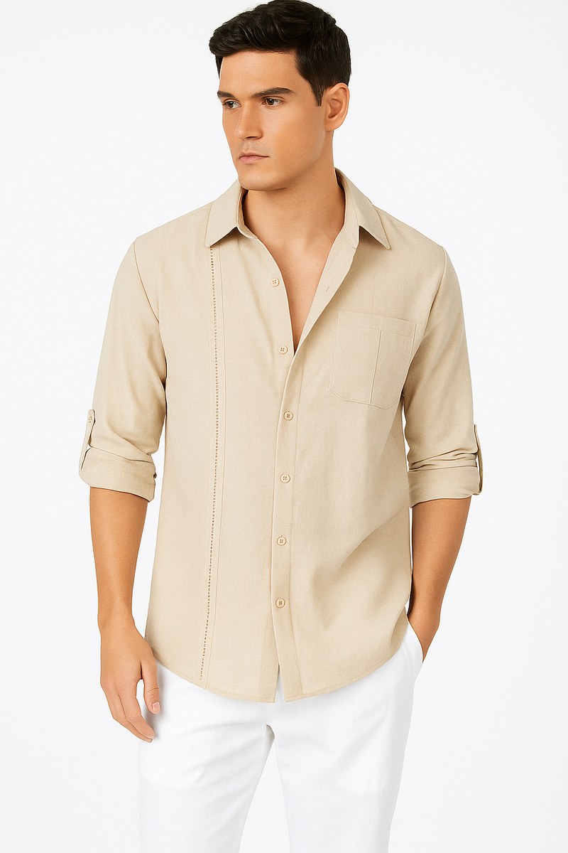 Herren Leinenhemd mit Kubakragen – Sommer Retro Look - Elvado