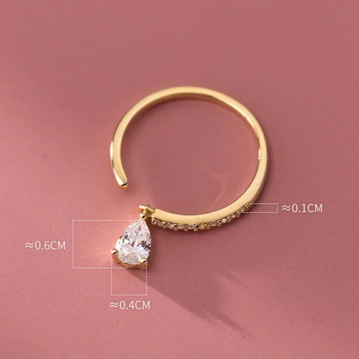 Verstellbarer Wassertropfen-Ring aus Sterlingsilber – Livia