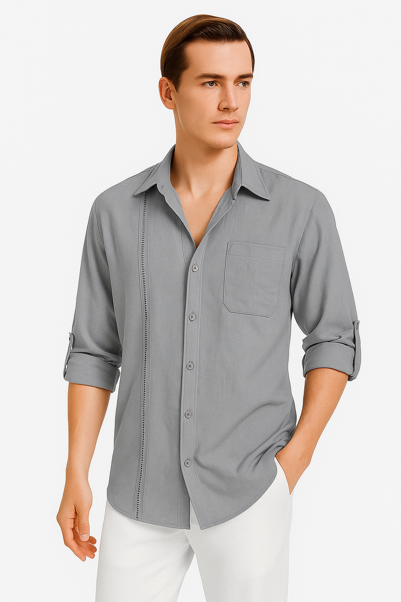 Herren Leinenhemd mit Kubakragen – Sommer Retro Look - Elvado