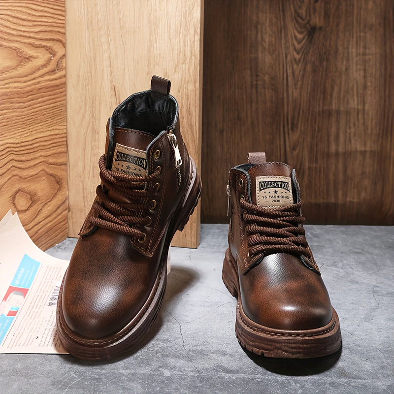 Herren Schnürstiefel Vintage Leder mit Reißverschluss – Elias